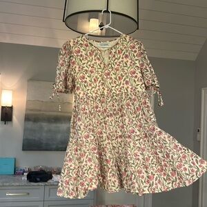 Sue Sartor Flounce Mini dress. Pink Sage Green with a Hint of purple.